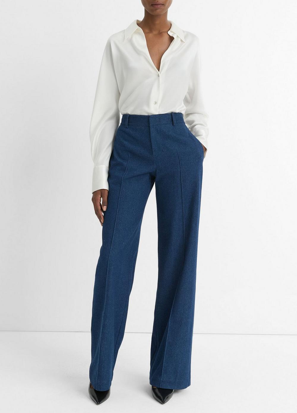 Pintuck Italian Cotton Mid-Rise Wide-Leg Trouser Product Image