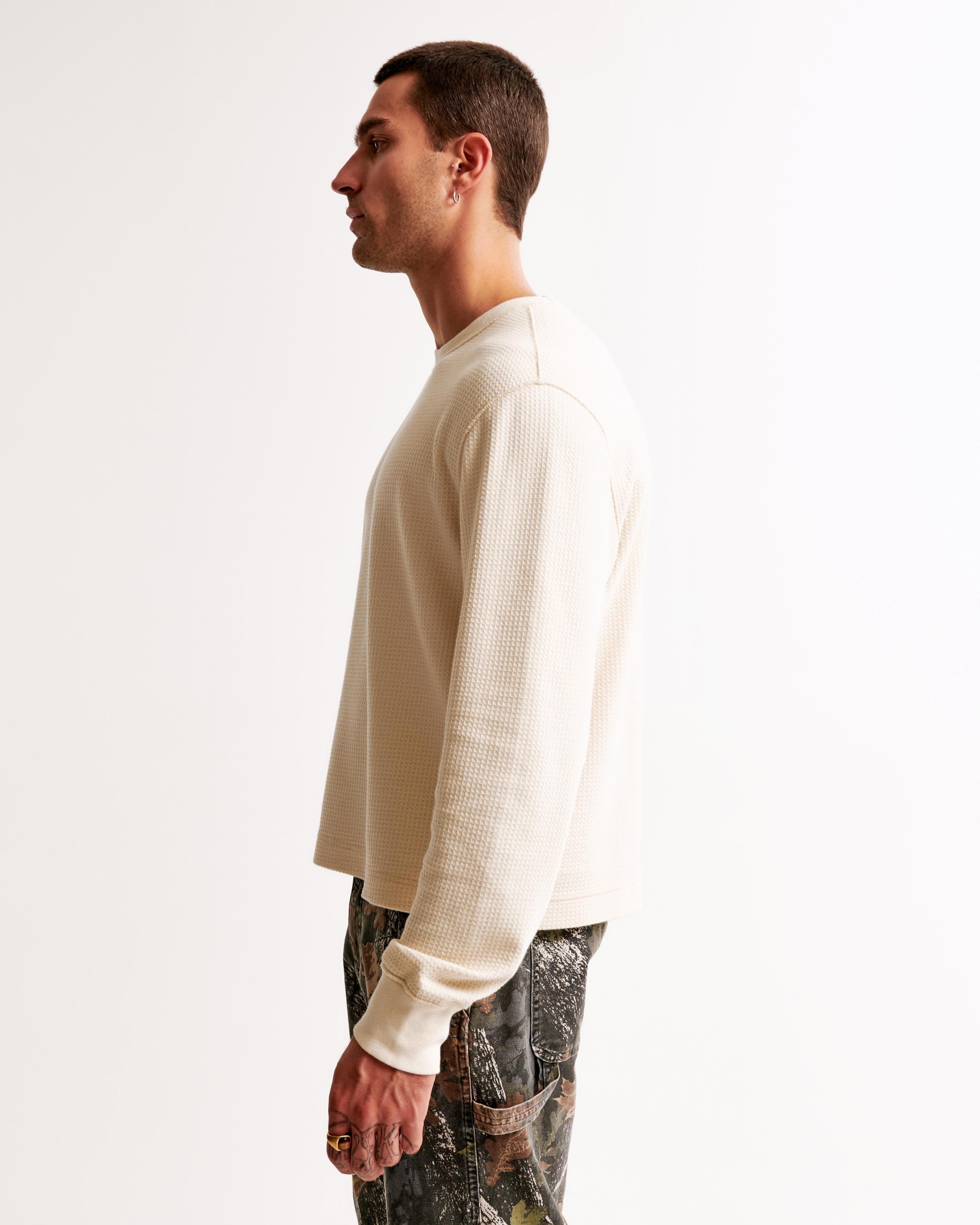 Long-Sleeve Grid Waffle Cropped Tee Product Image