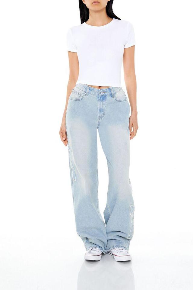 Frayed Bow Mid-Rise Baggy Jeans | Forever 21 Product Image