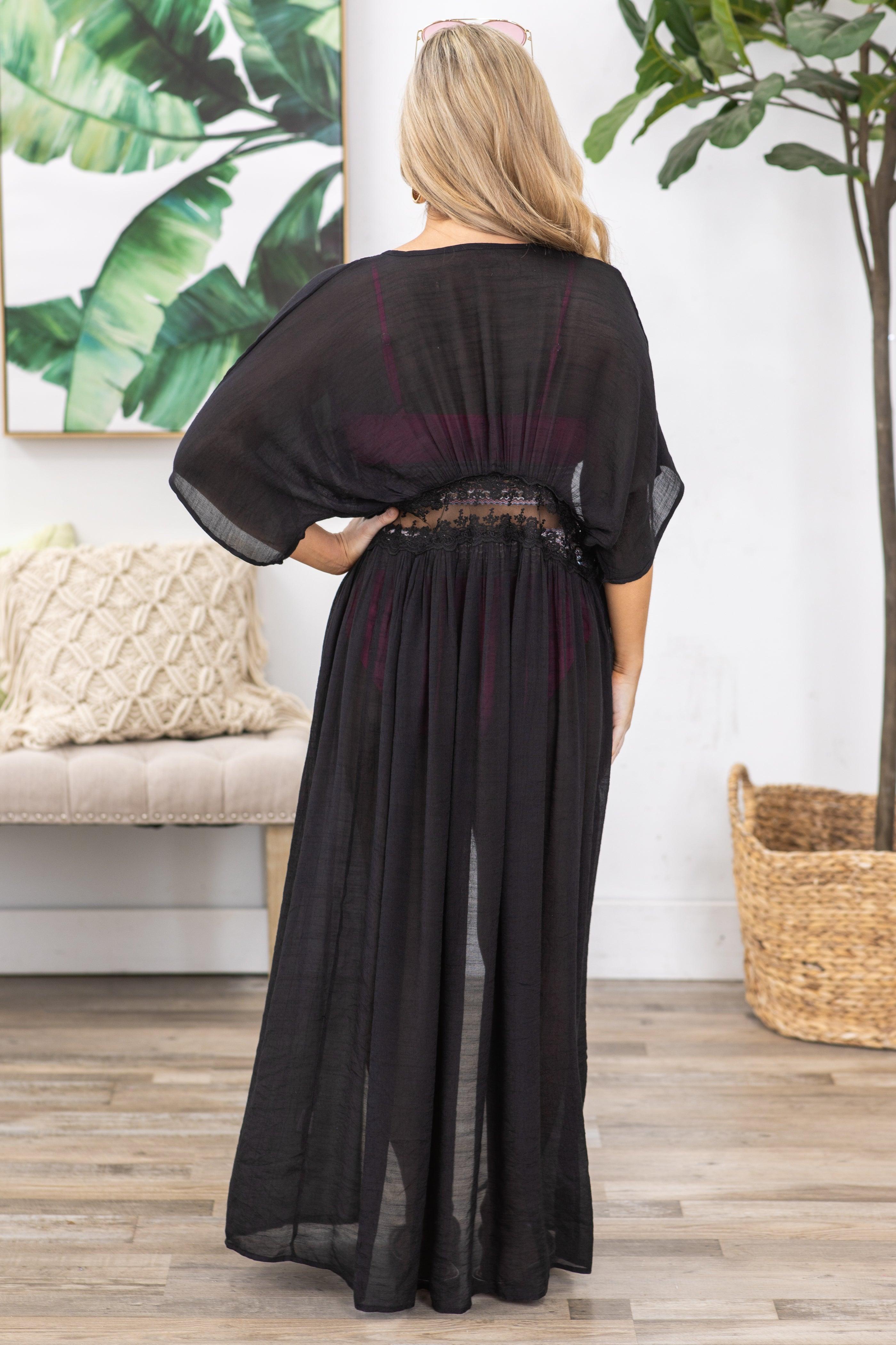 Black Lace Open Front Kimono Product Image