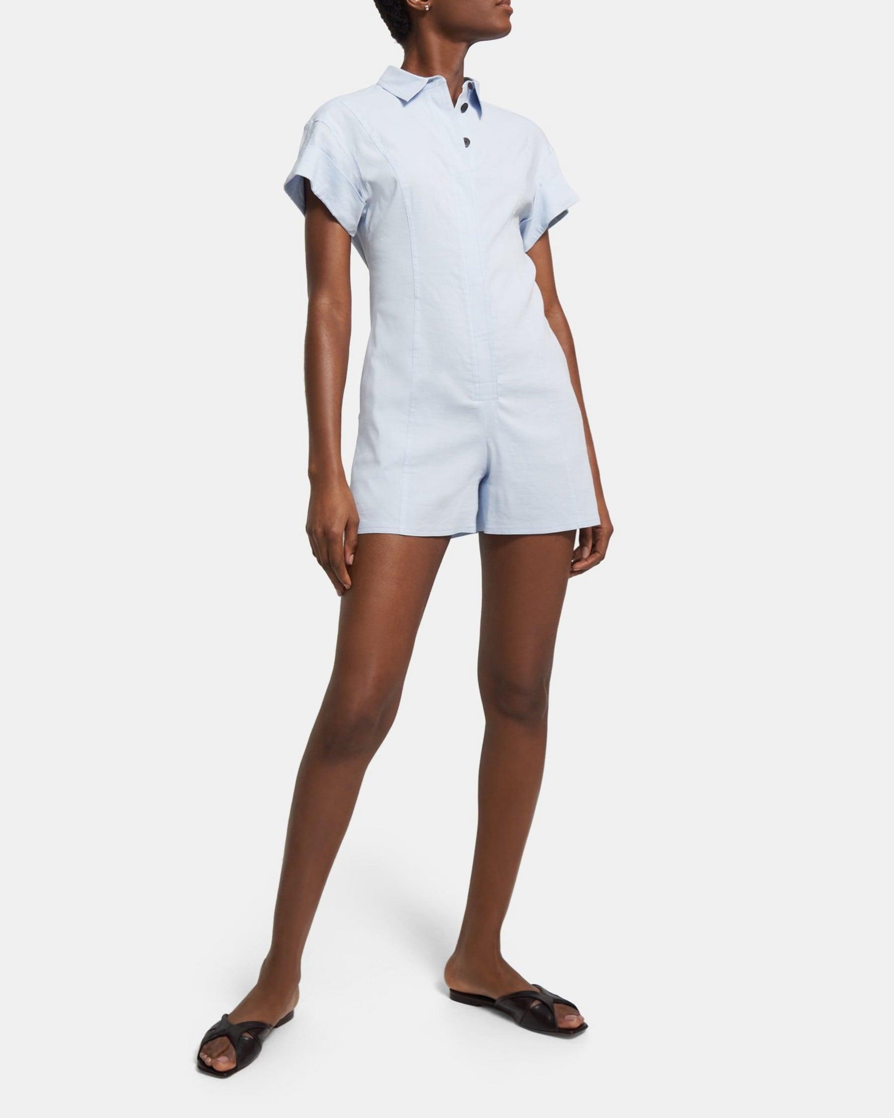 Shirt Romper in Stretch Linen Product Image