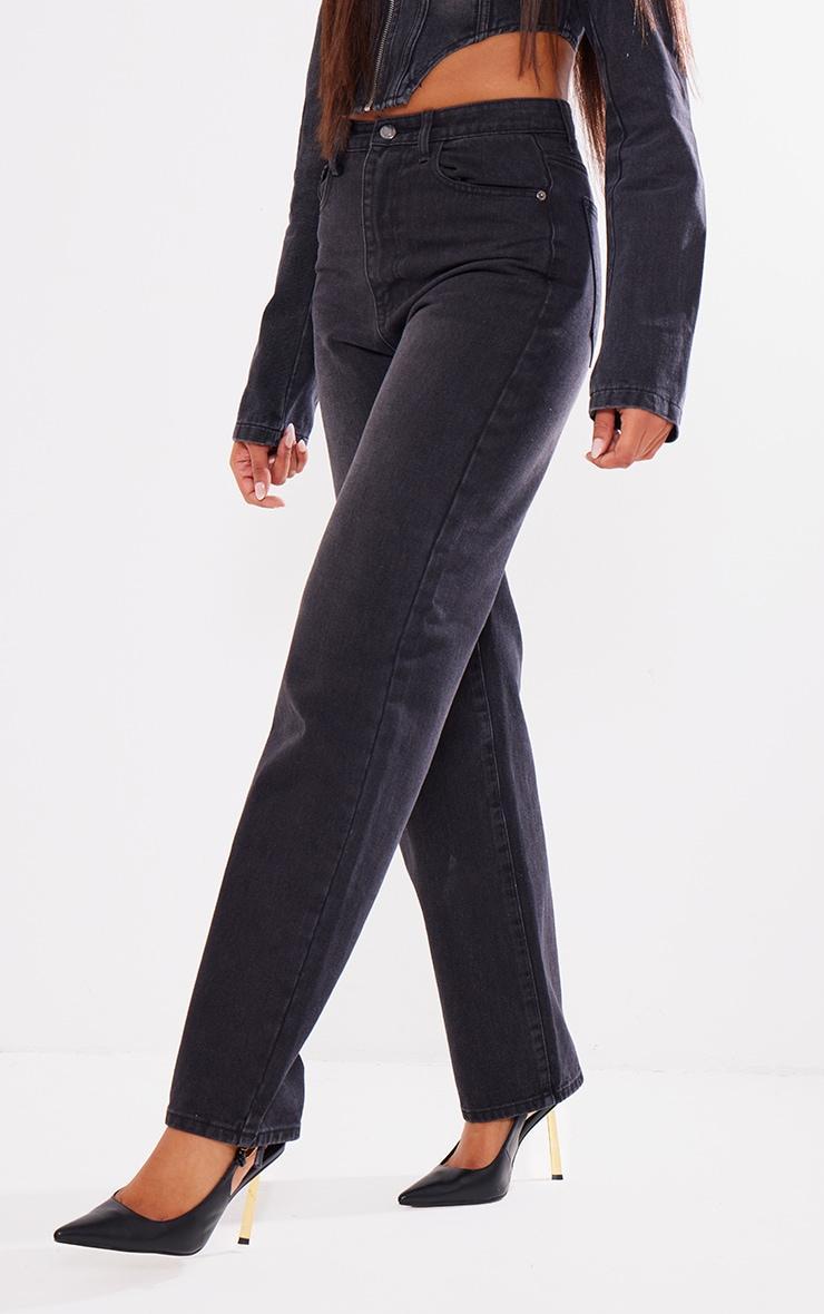 Tall Washed Black High Waist Denim Straight Leg Jeans Product Image