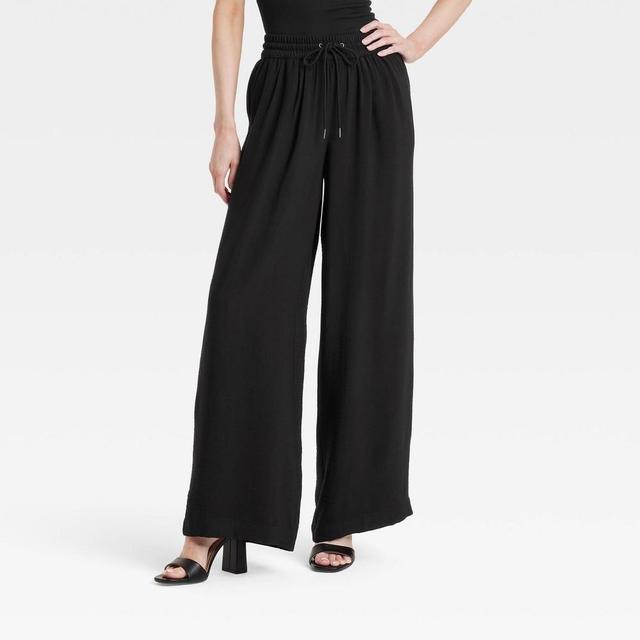 Womens High-Rise Modern Gauze Wide Leg Pull-On Pants - A New Day Black XL Product Image