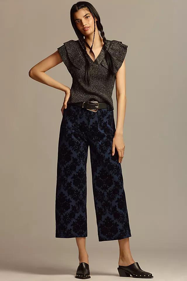 The Colette Cropped Wide-Leg Pants by Maeve: Floral Ponte Edition Product Image