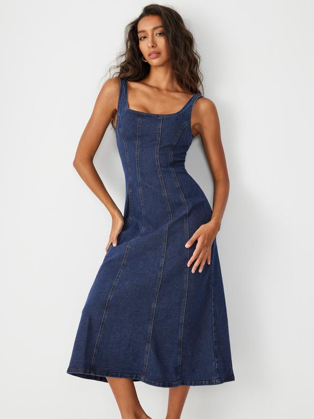 Denim Ruffle Cami Maxi Dress Product Image