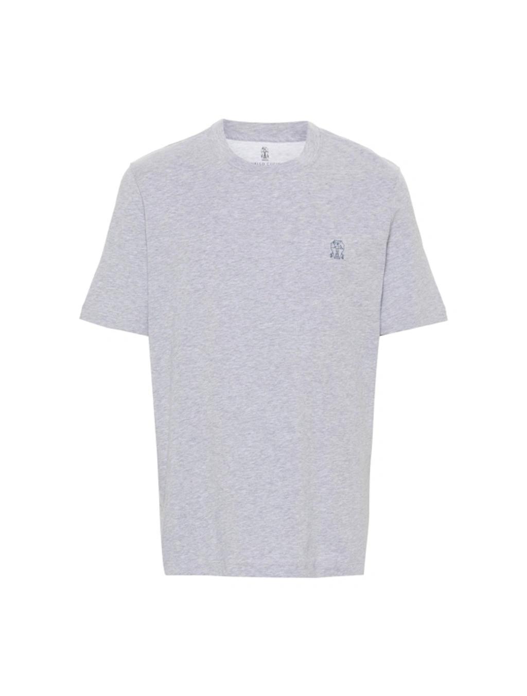 BRUNELLO CUCINELLI Grey Logo-print Cotton T-shirt Product Image