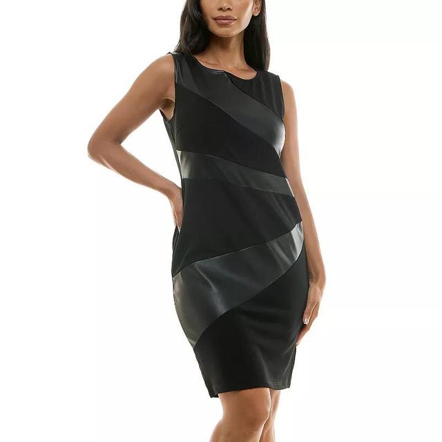 Womens Nina Leonard Pleather Panel Dress Brown Bean Product Image