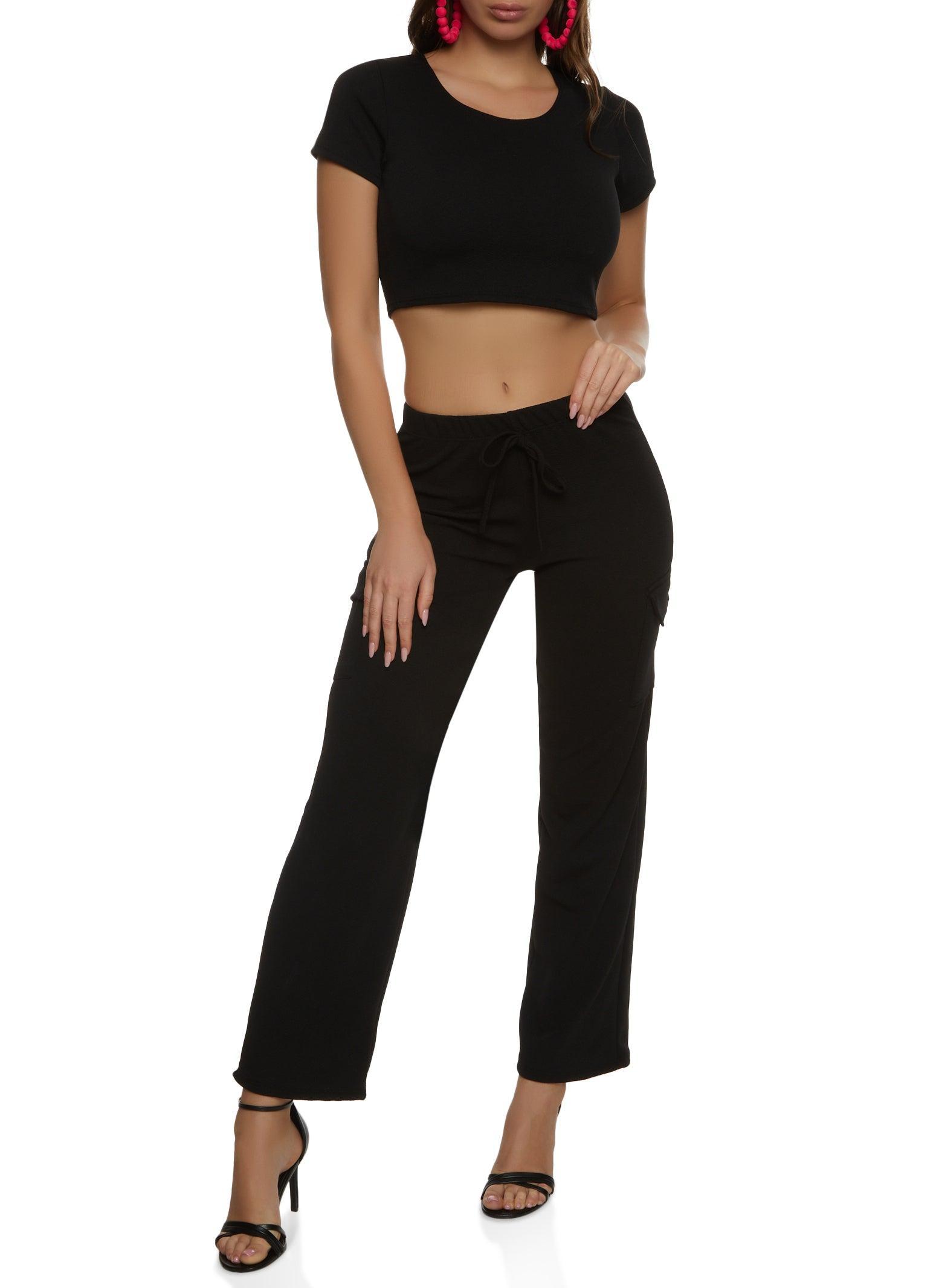 Womens Crepe Knit Crew Neck Crop Top Product Image