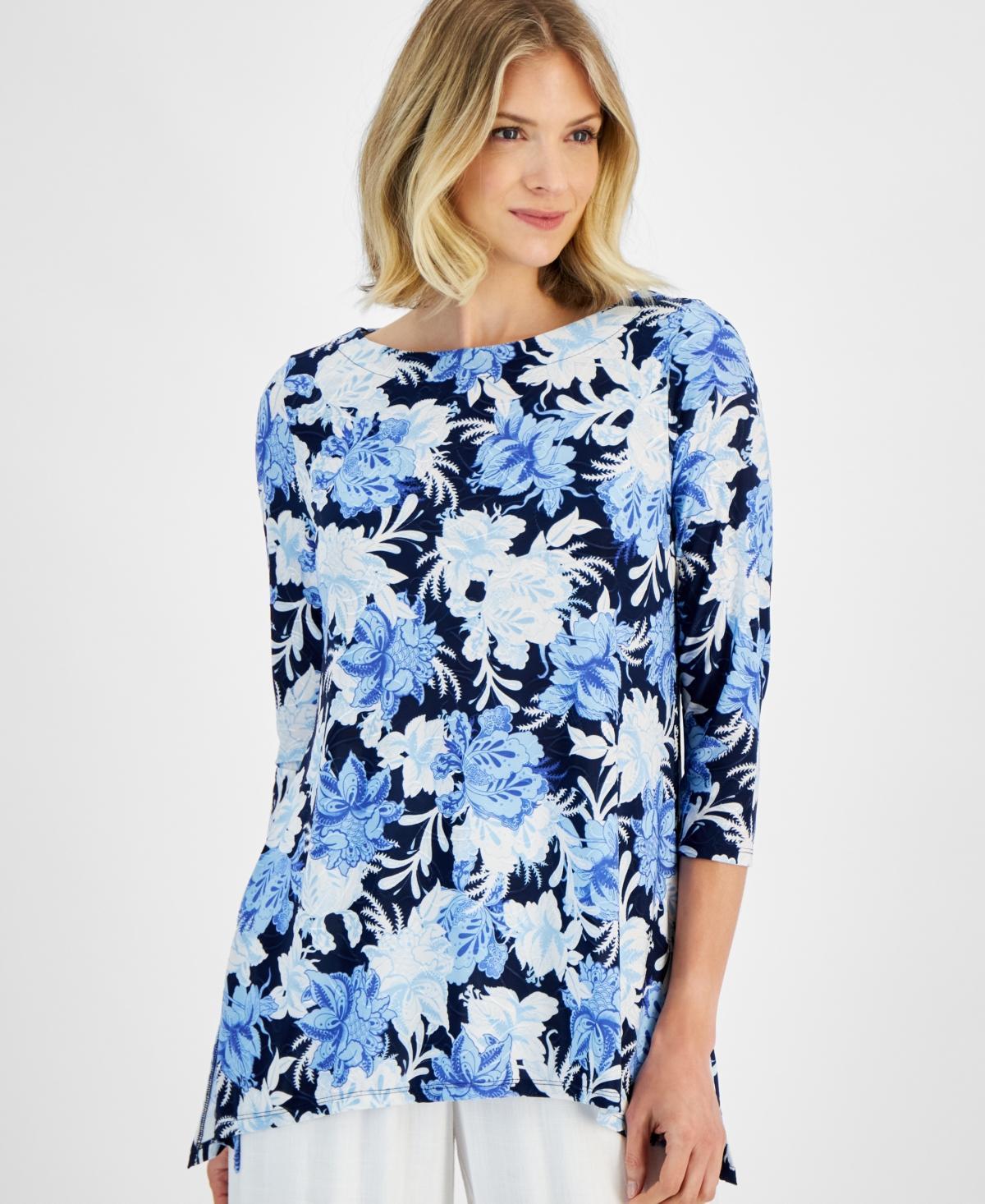 Women's Floral-Print Swing 3/4 Sleeve Top, Created for Macy's Product Image