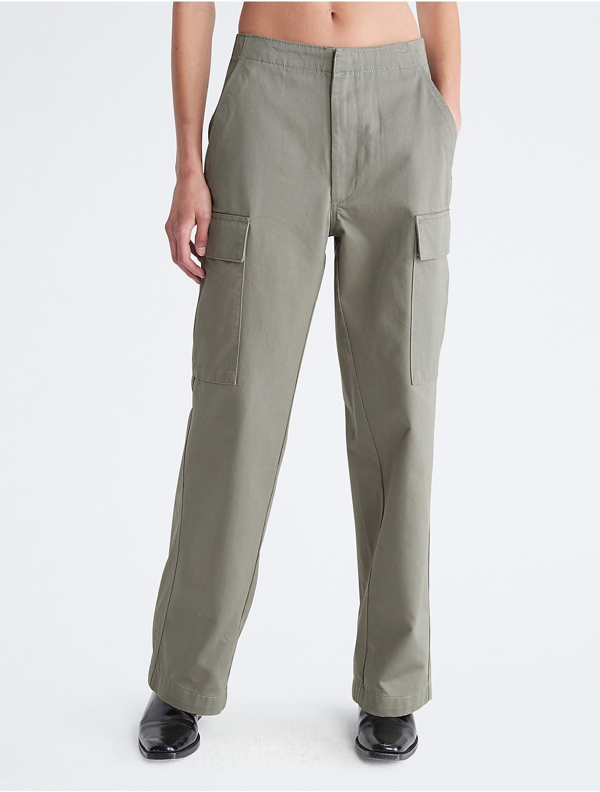 Calvin Klein Womens Wide Leg Cargo Pants - Green - 29 Product Image