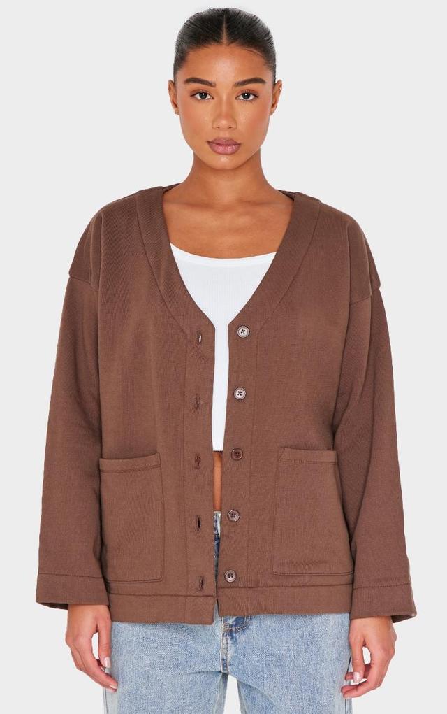 Taupe Premium Fleeceback Button Front Sweat Cardigan Product Image