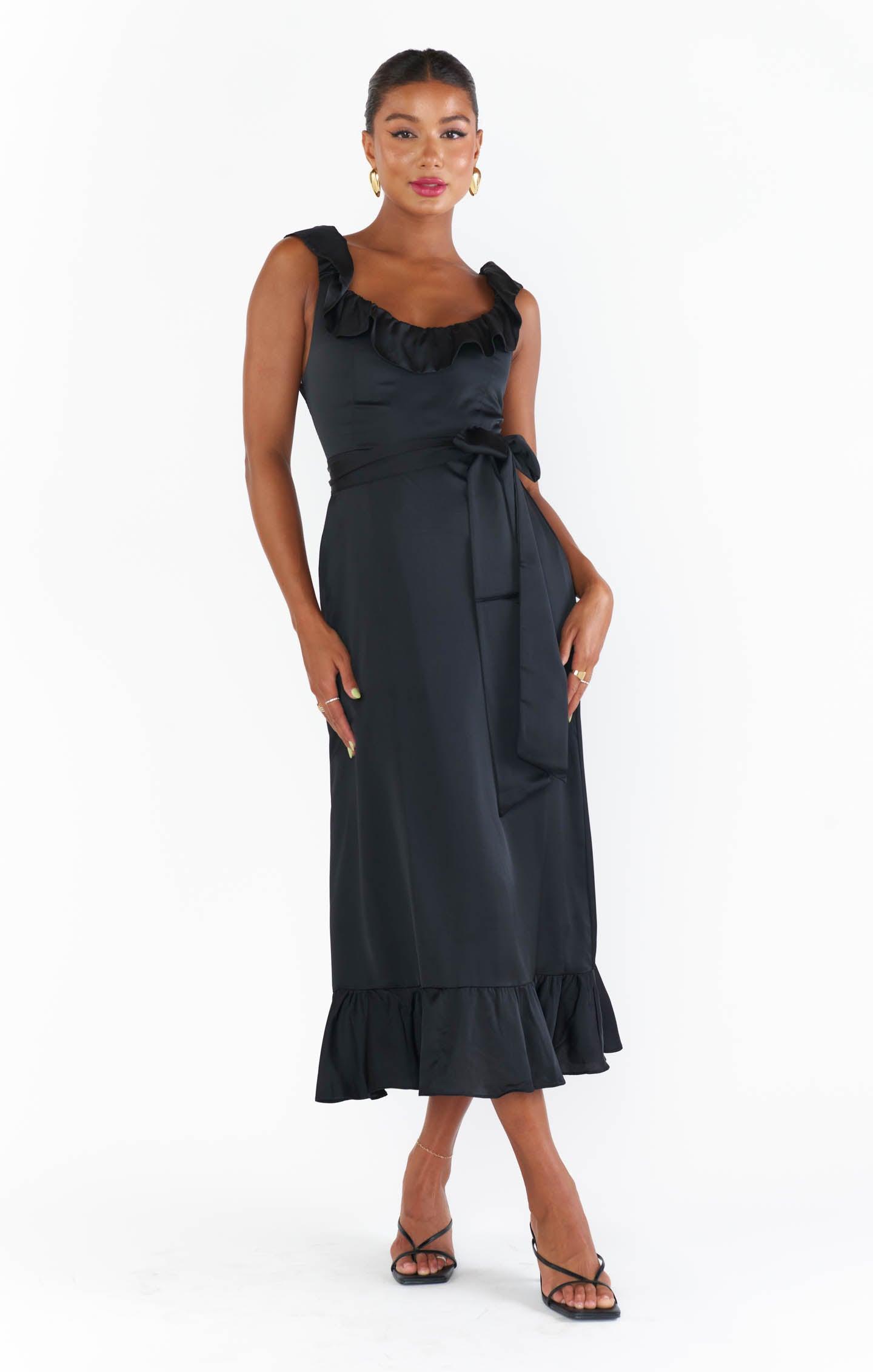 Alexis Midi Dress ~ Black Luxe Satin Product Image