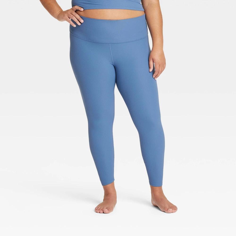 Womens Everyday Soft High-Rise Rib 7/8 Leggings - All In Motion Blue 1X Product Image