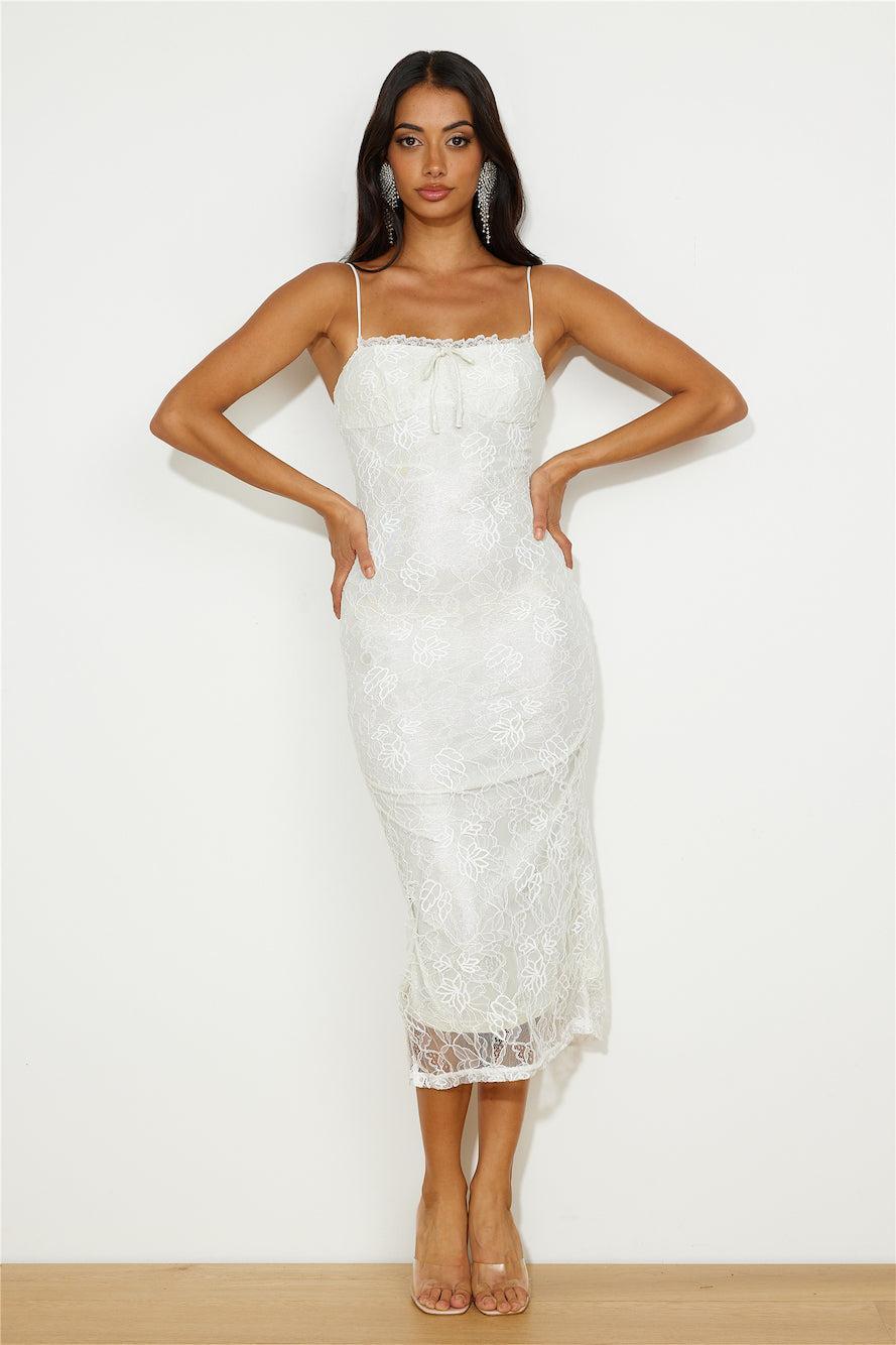 Style Sleek Lace Midi Dress White Product Image