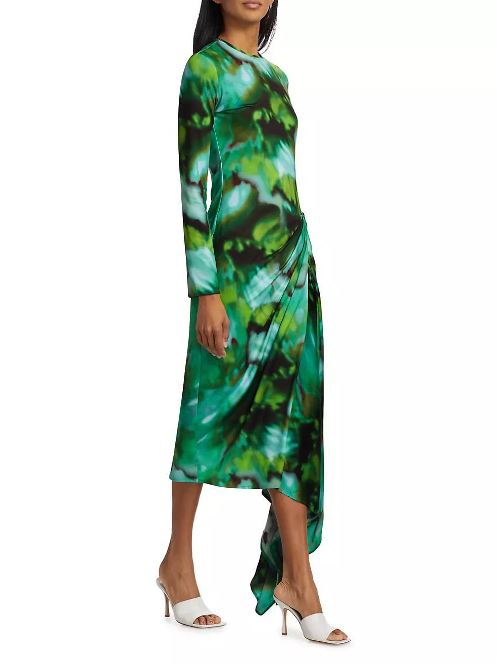 Ananya Watercolor Draped Midi-Dress Product Image