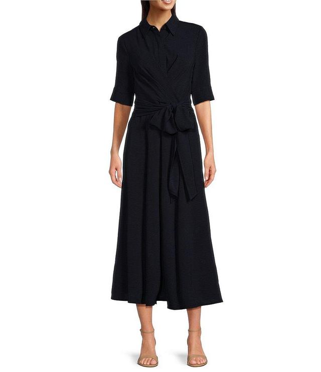 Calvin Klein Short Sleeve Collared Neck Tie Waist Midi Dress Product Image