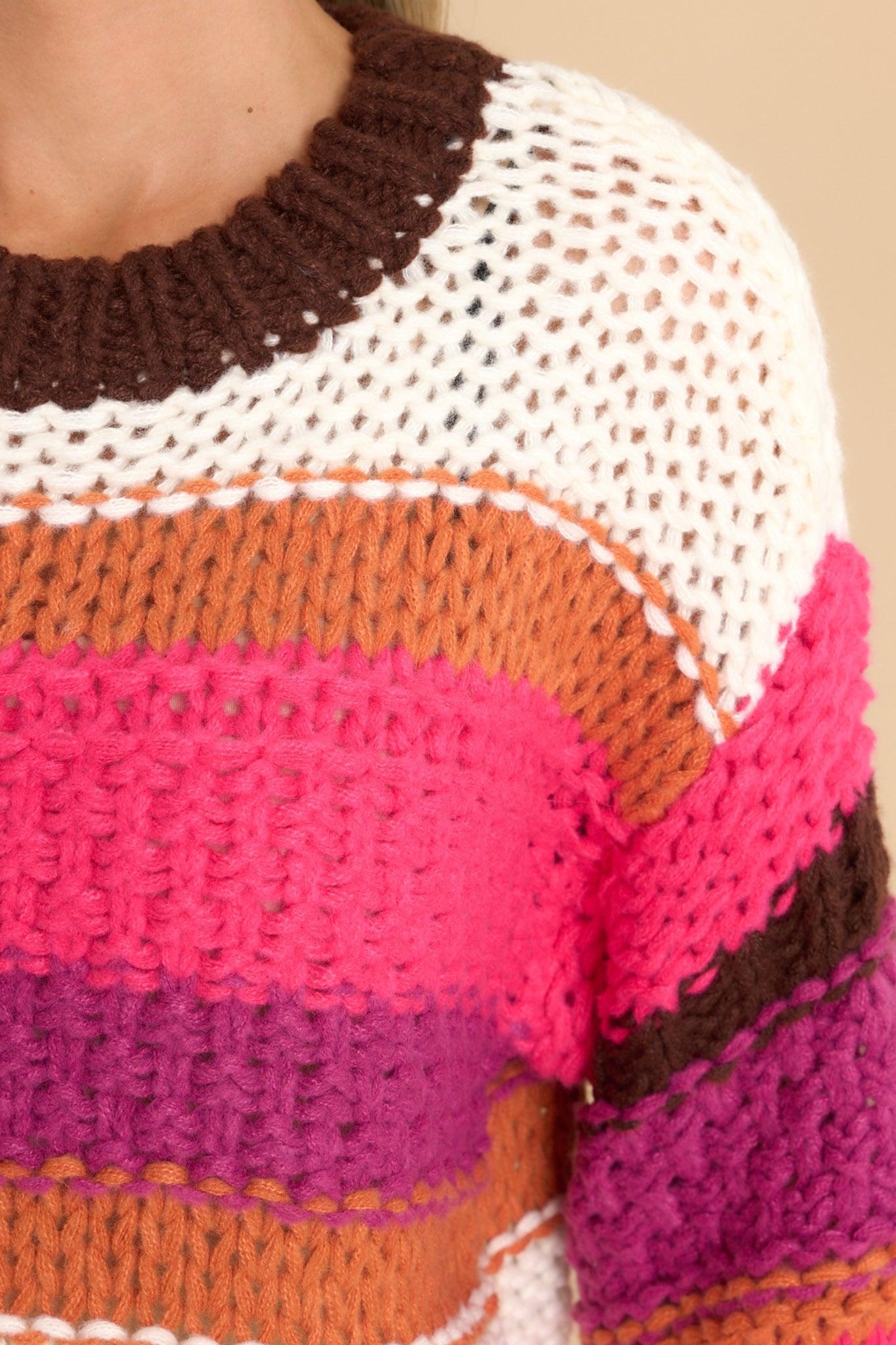 Effortless Season Multi Color Striped Knit Sweater Pink Product Image