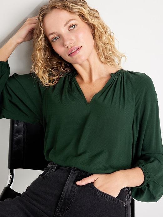 Ruffled Split-Neck Top Product Image