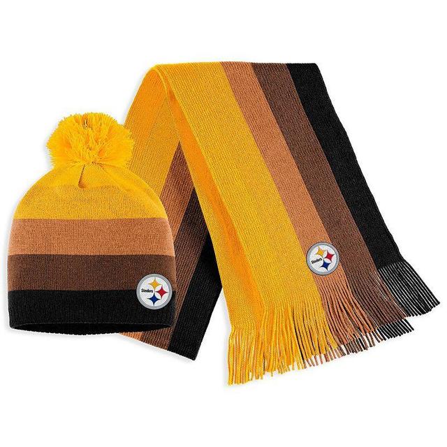 Womens WEAR by Erin Andrews Pittsburgh Steelers Ombre Pom Knit Hat and Scarf Set Product Image