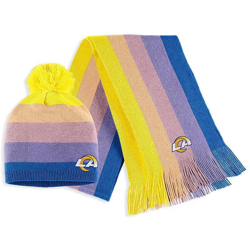 Womens WEAR by Erin Andrews Los Angeles Rams Ombre Pom Knit Hat and Scarf Set Product Image