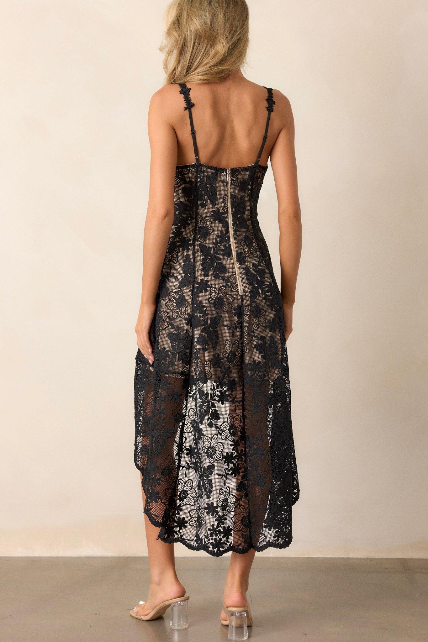 Graceful Bloom Black Lace High Low Dress Product Image