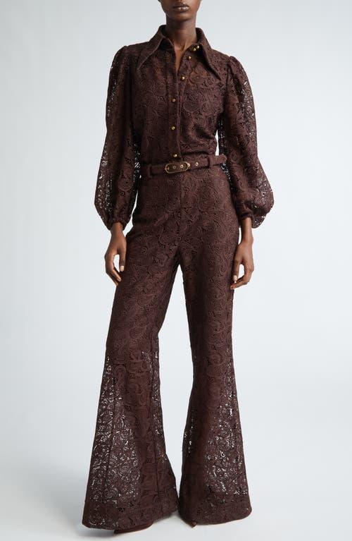 Illustration Flared Guipure Lace Trousers In Chocolate Product Image