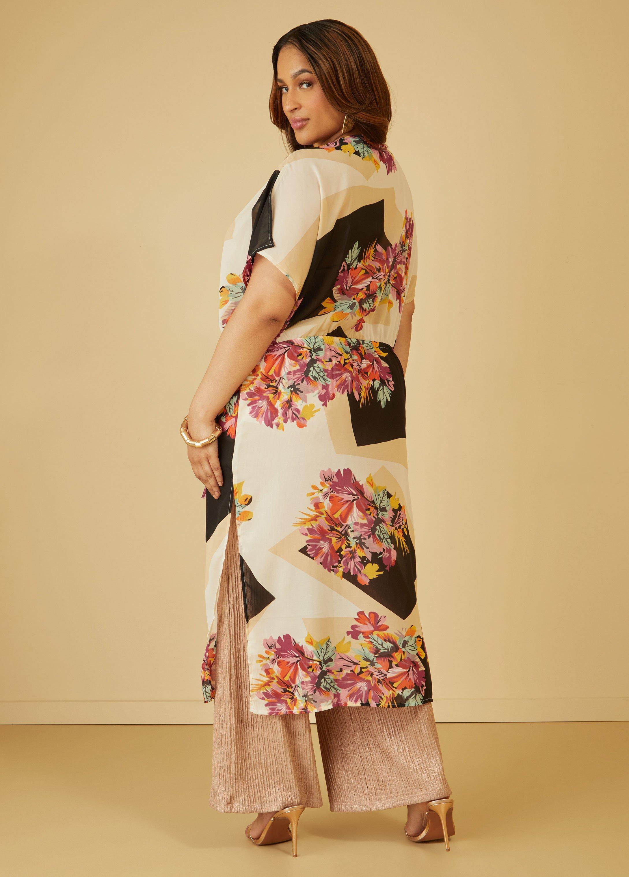 Tie Front Floral Chiffon Kimono Product Image