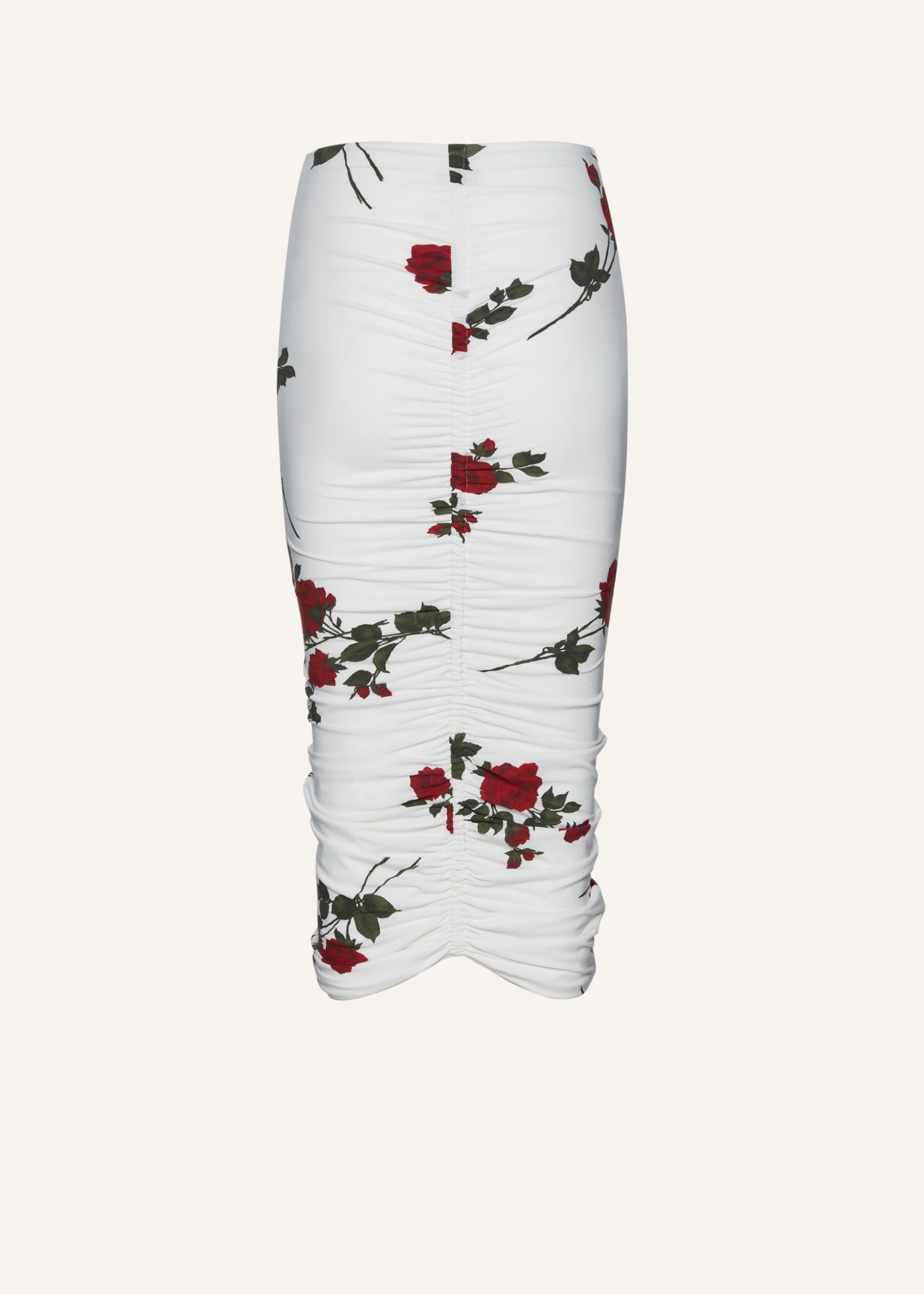 Ruched jersey midi skirt in white print Product Image