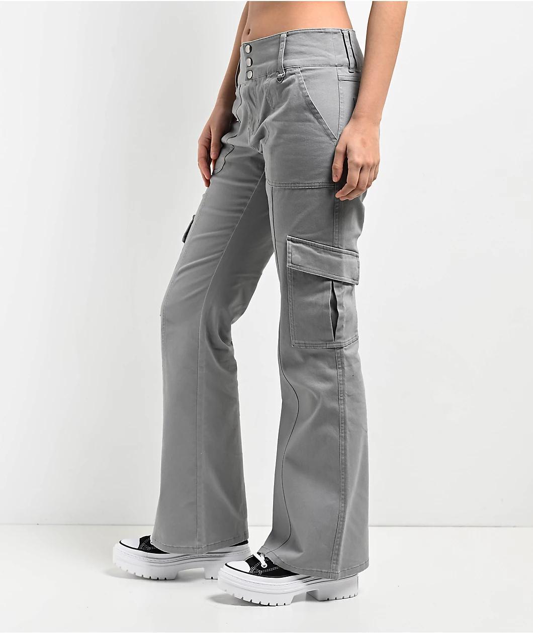 Empyre Britt Y2K Limestone Low Rise Flare Cargo Pants Product Image