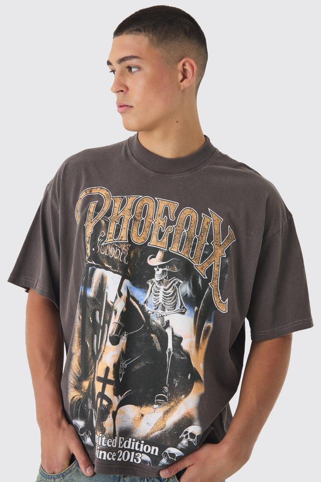 Oversized Boxy Extended Neck Phoenix Graphic Washed T-Shirt | boohooMAN USA Product Image