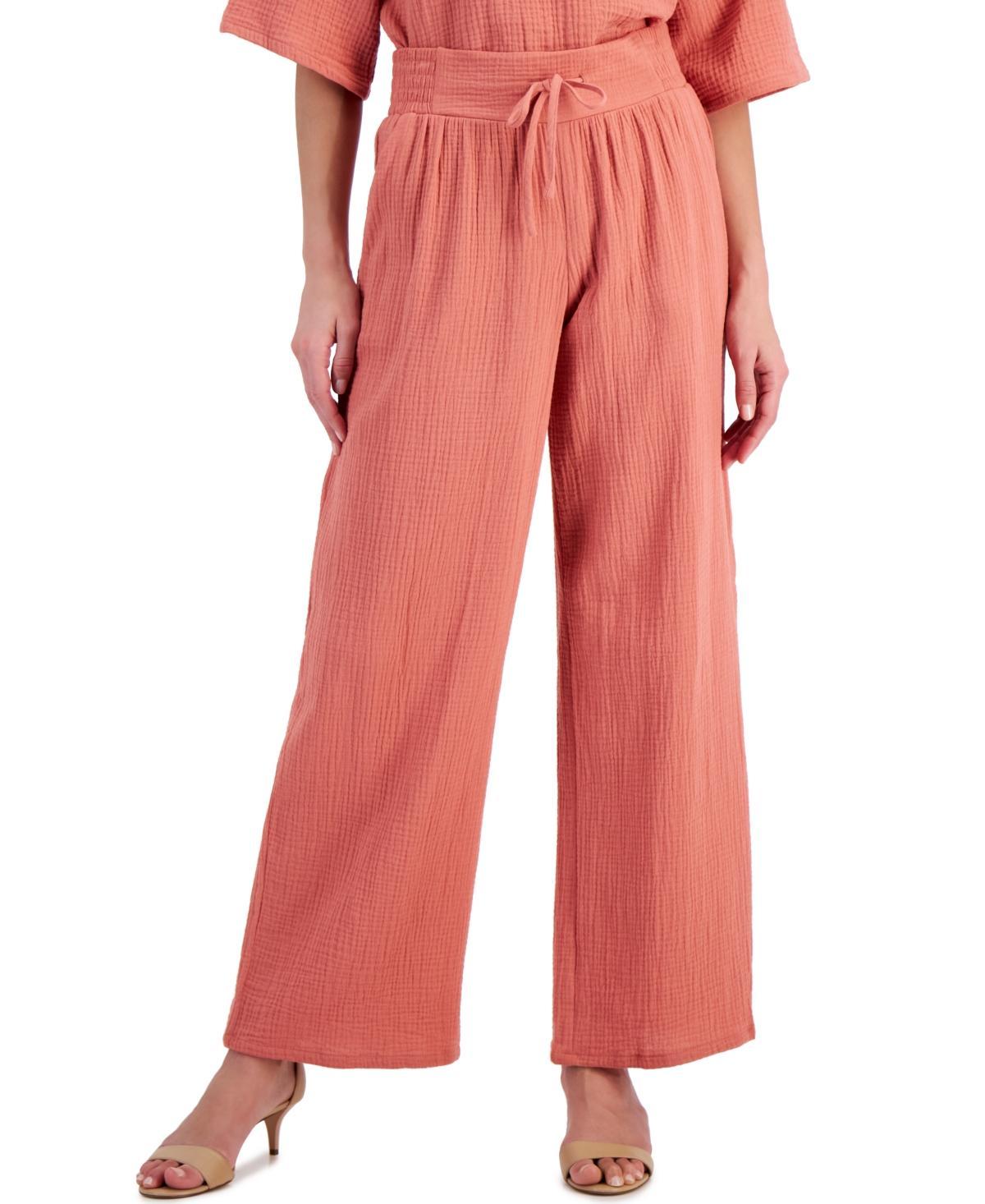 Jm Collection Petite Cotton Gauze Wide-Leg Pants, Created for Macys Product Image