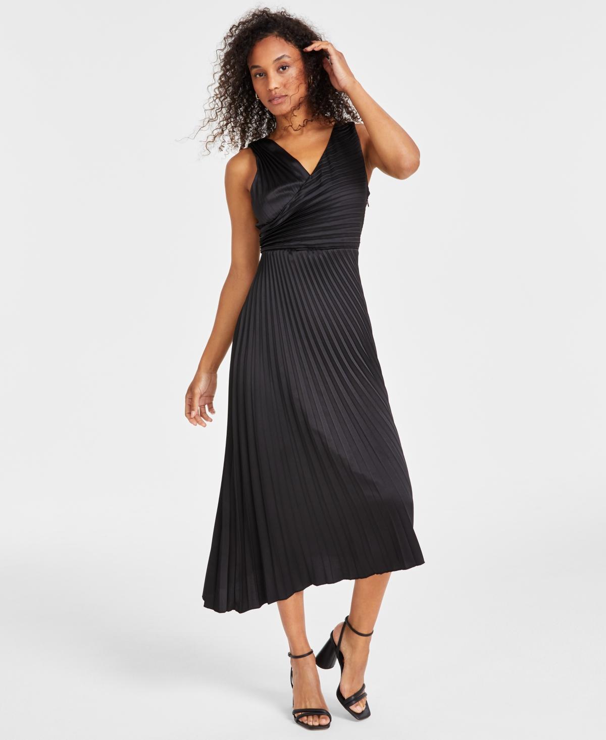 Sam Edelman Womens Pleated Surplice Satin A-Line Dress Product Image