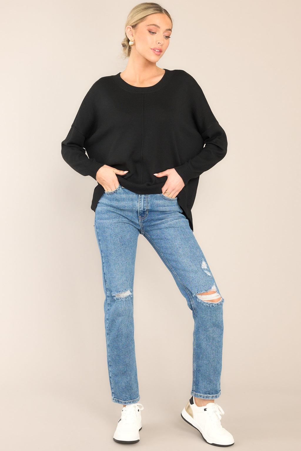 Staying Optimistic Black Knit Sweater Product Image