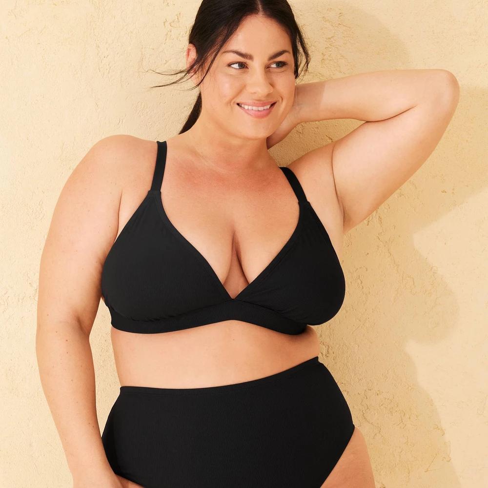 Womens Ribbed Triangle Bikini Top - Shade & Shore Black 3X Product Image