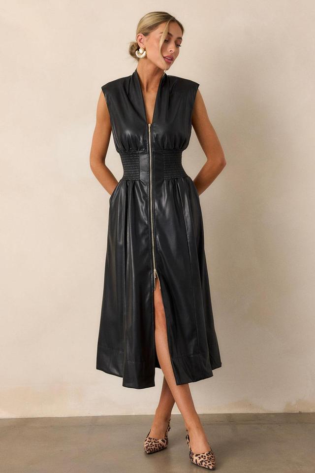 Solaris Dream Black Faux Leather Sleeveless Midi Dress Product Image