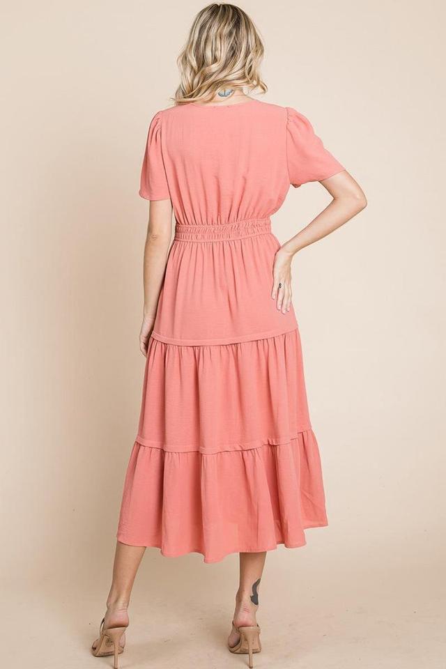 V Neck Short Sleeve Layered Maxi Dress Product Image