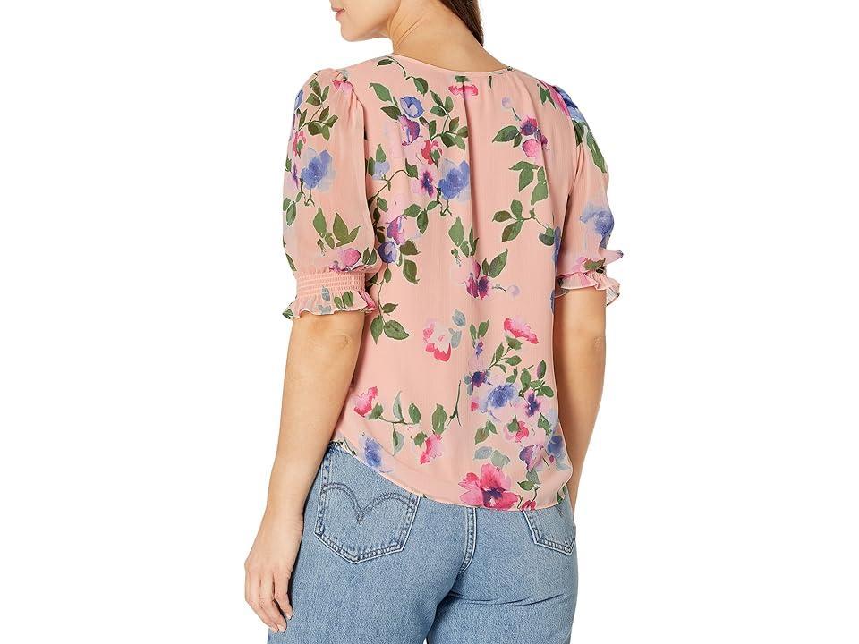 LAUREN Ralph Lauren Petite Floral Crinkle Georgette Blouse (Pink Multi) Women's Clothing Product Image