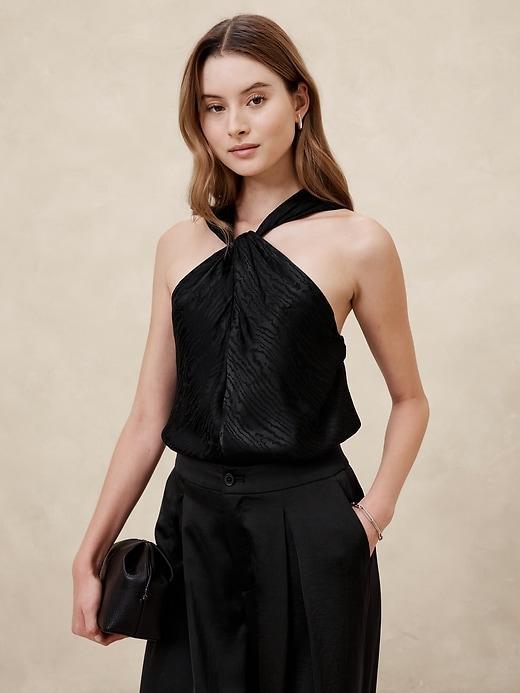 Silky Twist-Front Halter Blouse Product Image