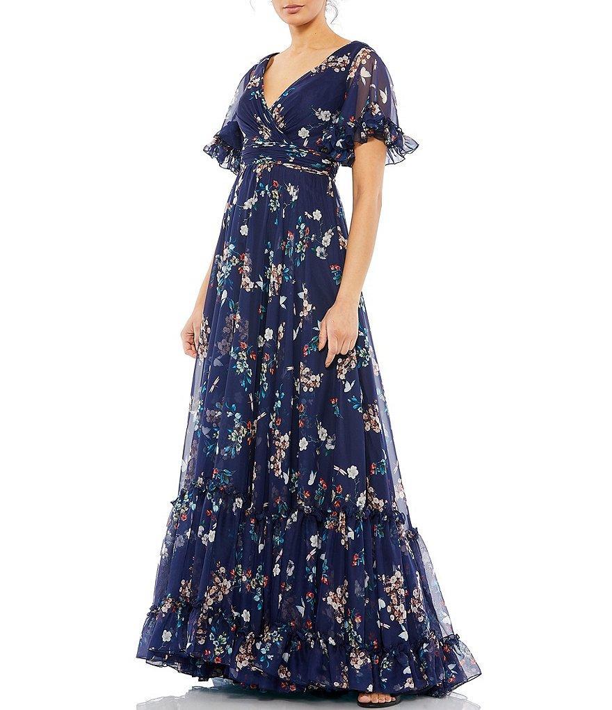 Mac Duggal Ruffle Trim A-Line Floral Print Chiffon Gown product image