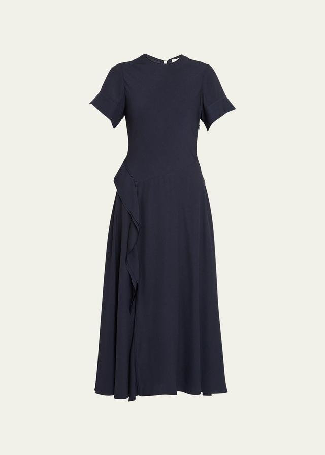 Cassia Ruffled Short-Sleeve Midi Crepe Dress Product Image