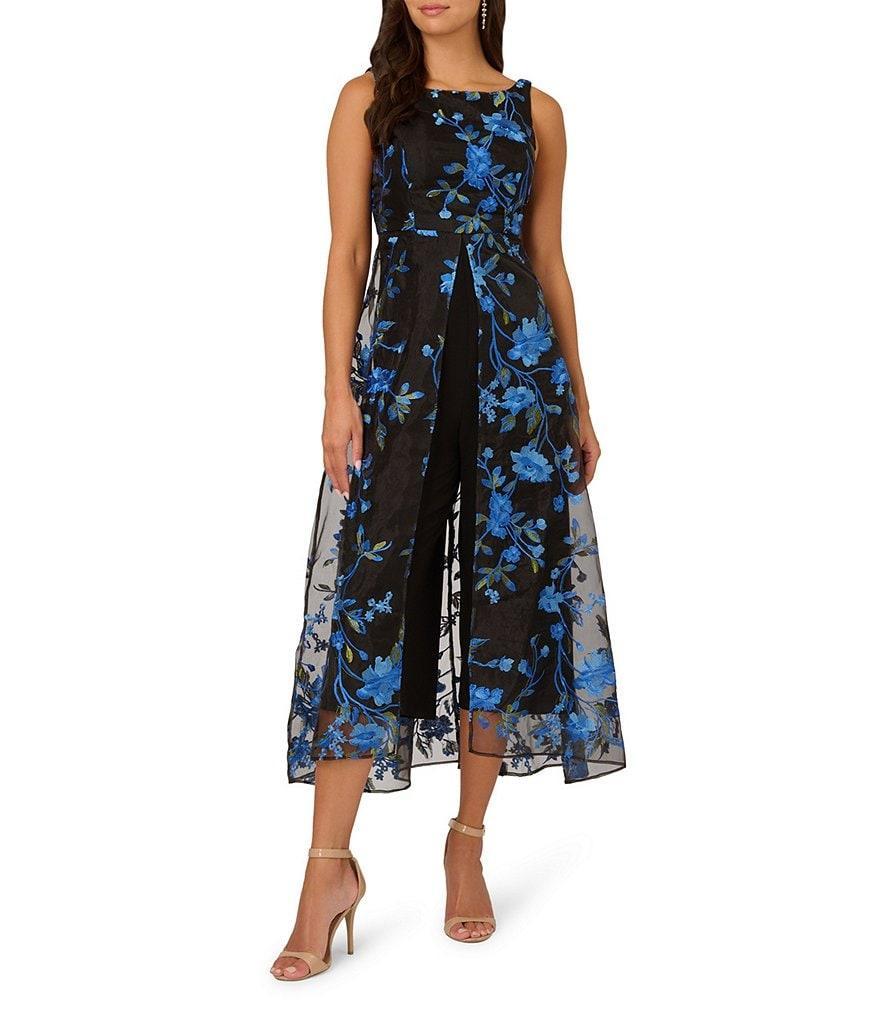 Adrianna Papell Floral Embroidered Boat Neck Sleeveless Side Leg Cropped Jumpsuit product image