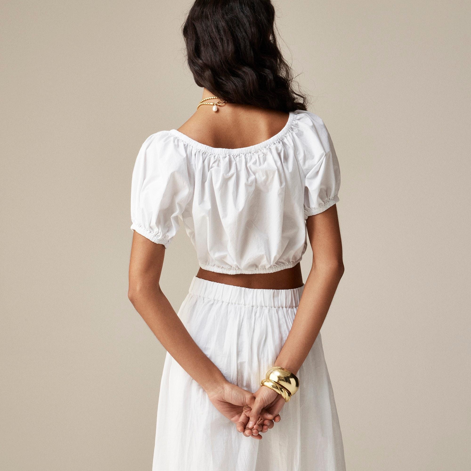 Cinched-waist cropped top in cotton poplin Product Image