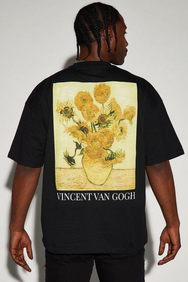 Vincent Van Vase With Fifteen Sunflowers Oversized Short Sleeve Tee - Black Product Image