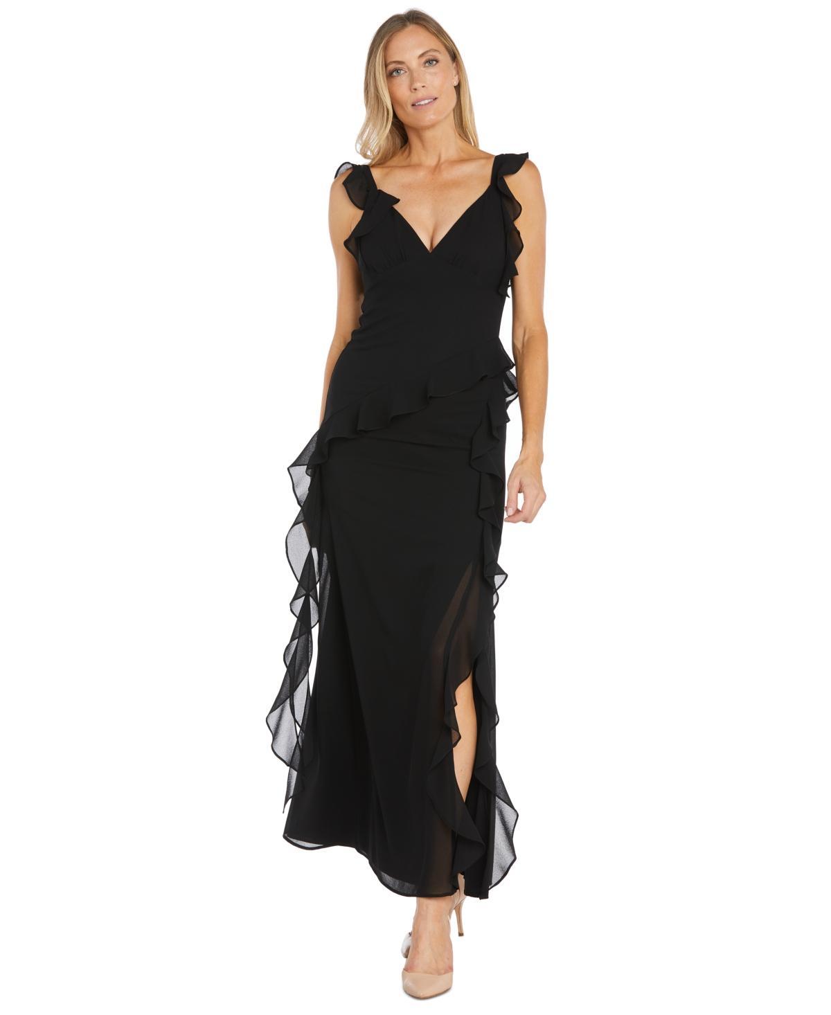 R & M Richards Womens Ruffled Side-Slit Gown Product Image