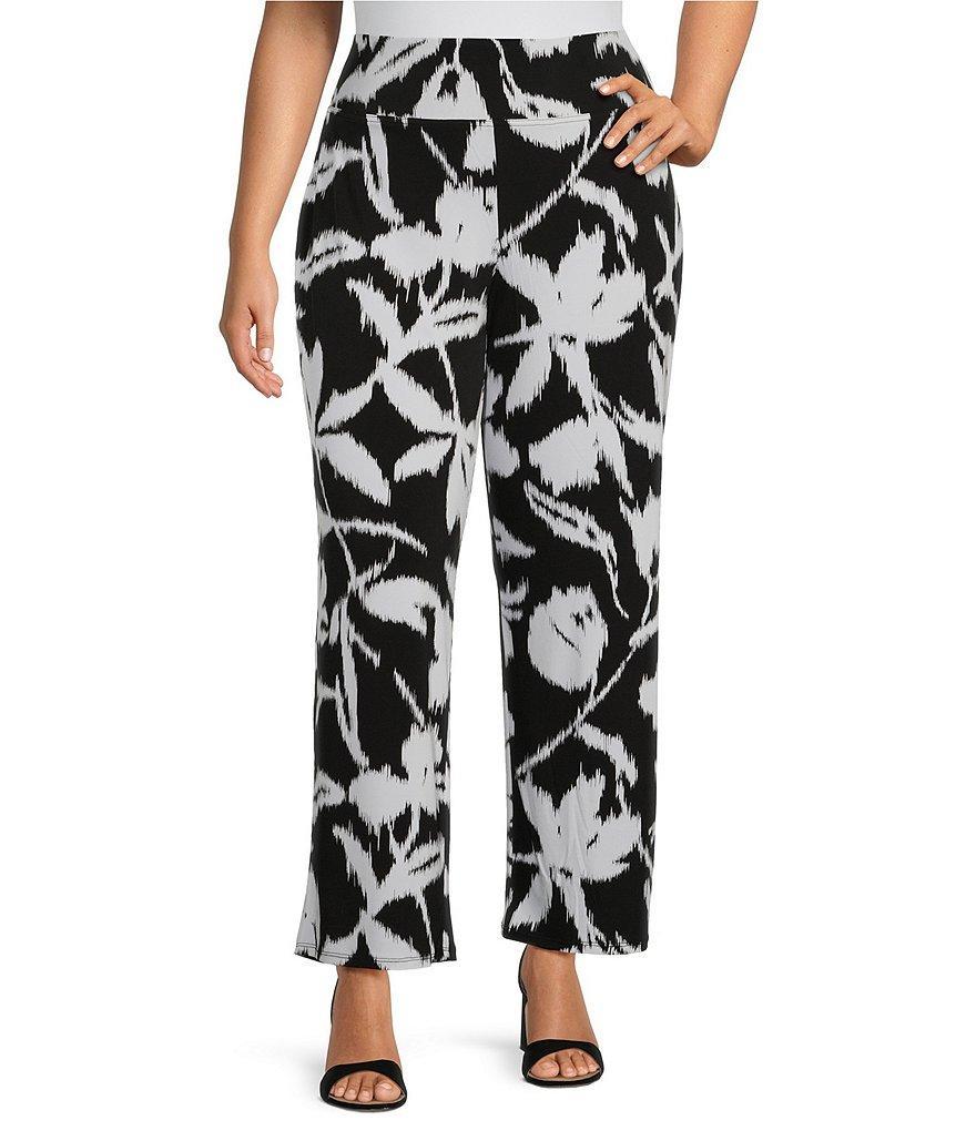 Slim Factor by Investments Plus Size Ikat Floral Wide Elastic Waist Knit Pants Product Image