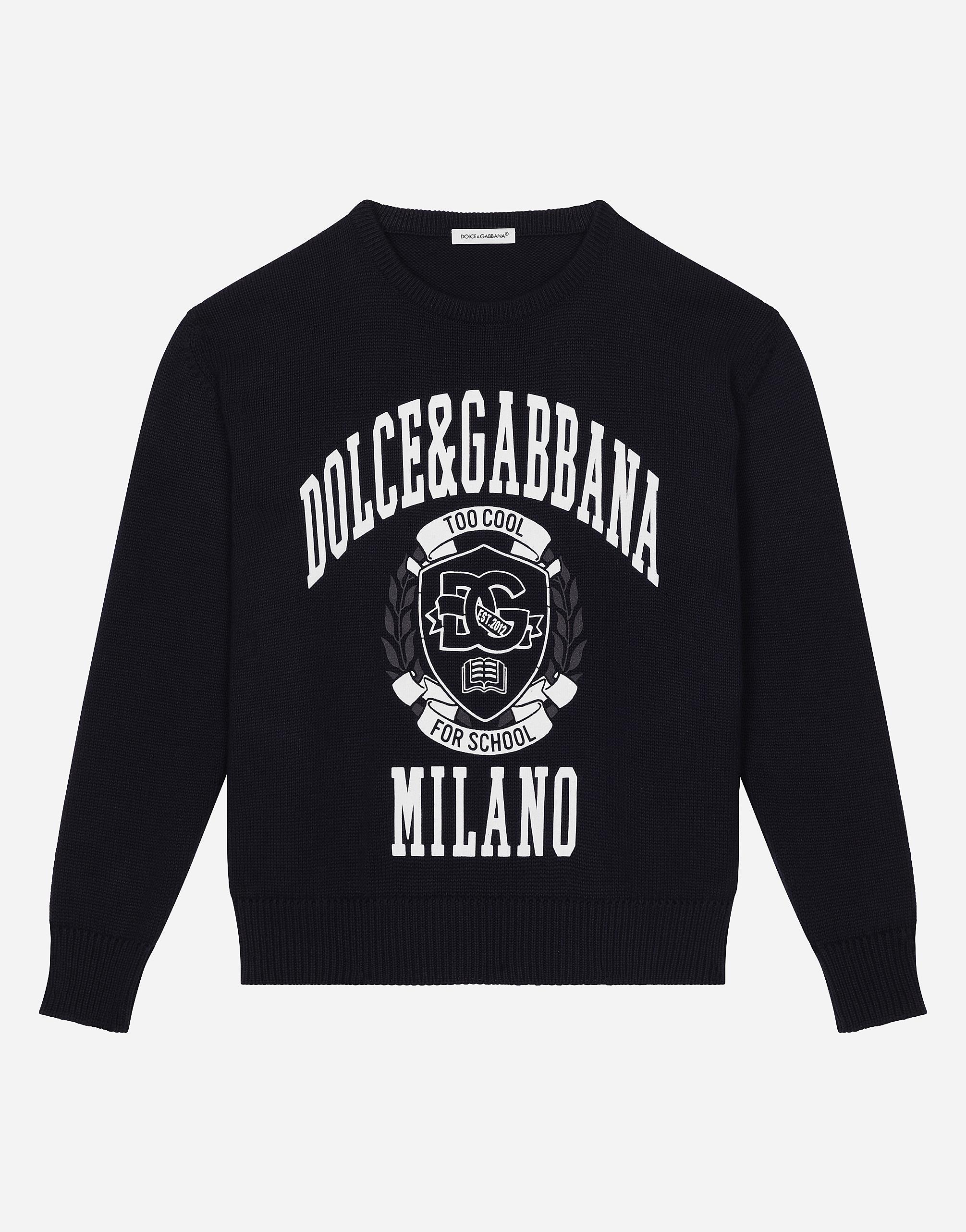 Cotton Pullover With Dolce&gabbana Logo In Blue Product Image