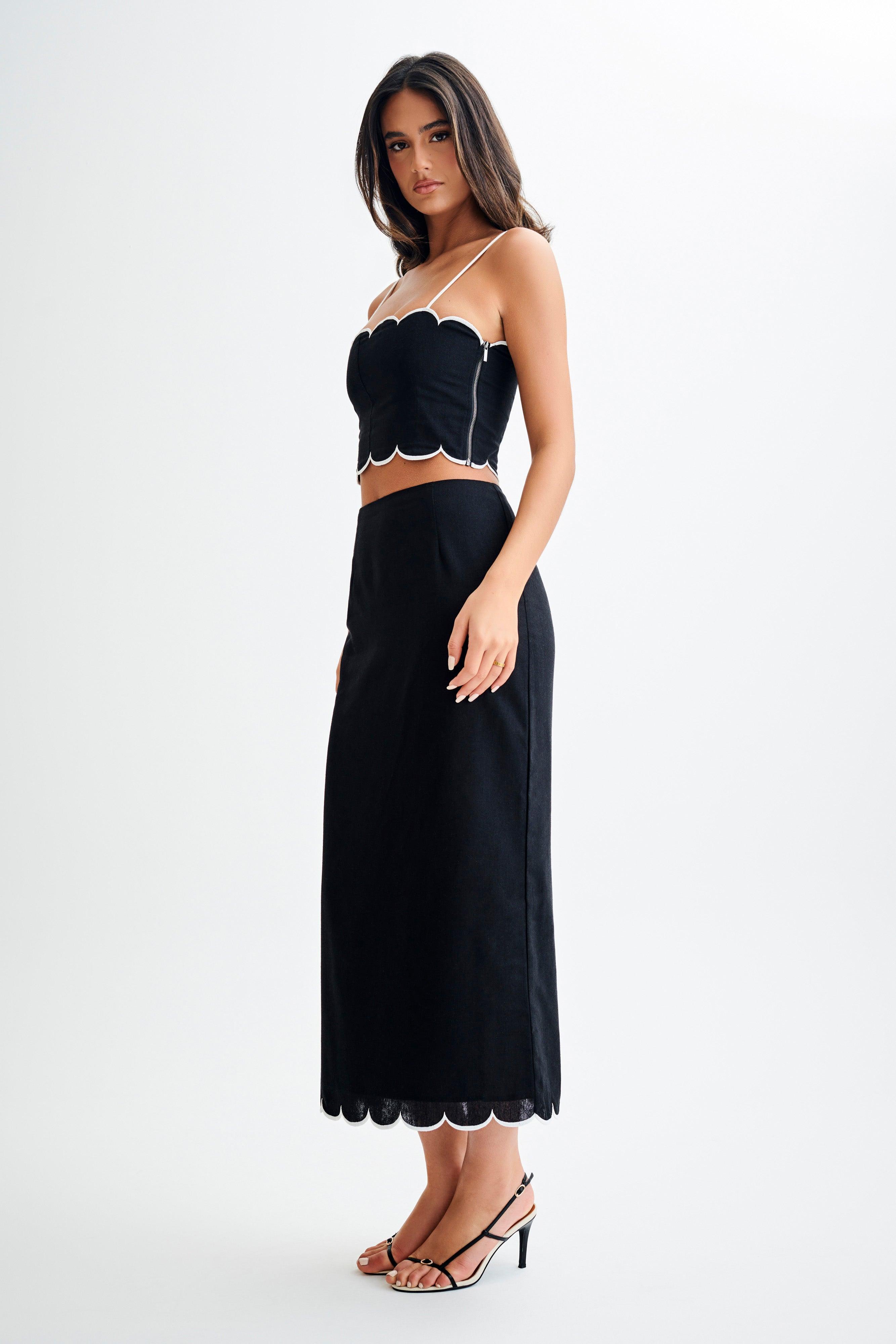 Alessio Scalloped Midi Skirt - Black Product Image