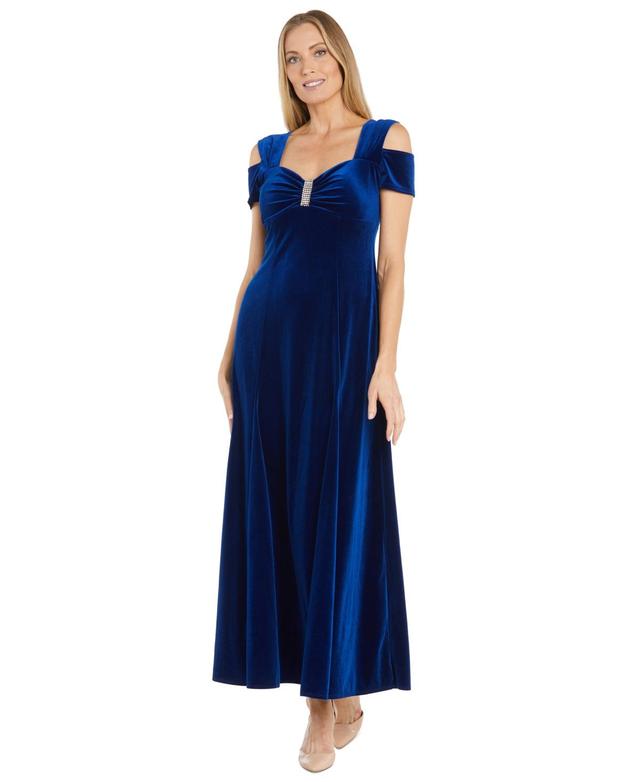 R & M Richards Womens Cold-Shoulder Embellished Velvet Gown Product Image