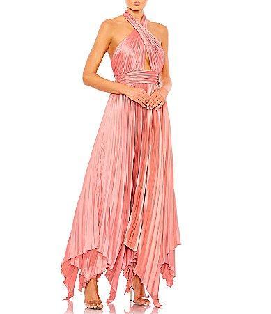 Womens Pleated Satin Halterneck Gown Product Image