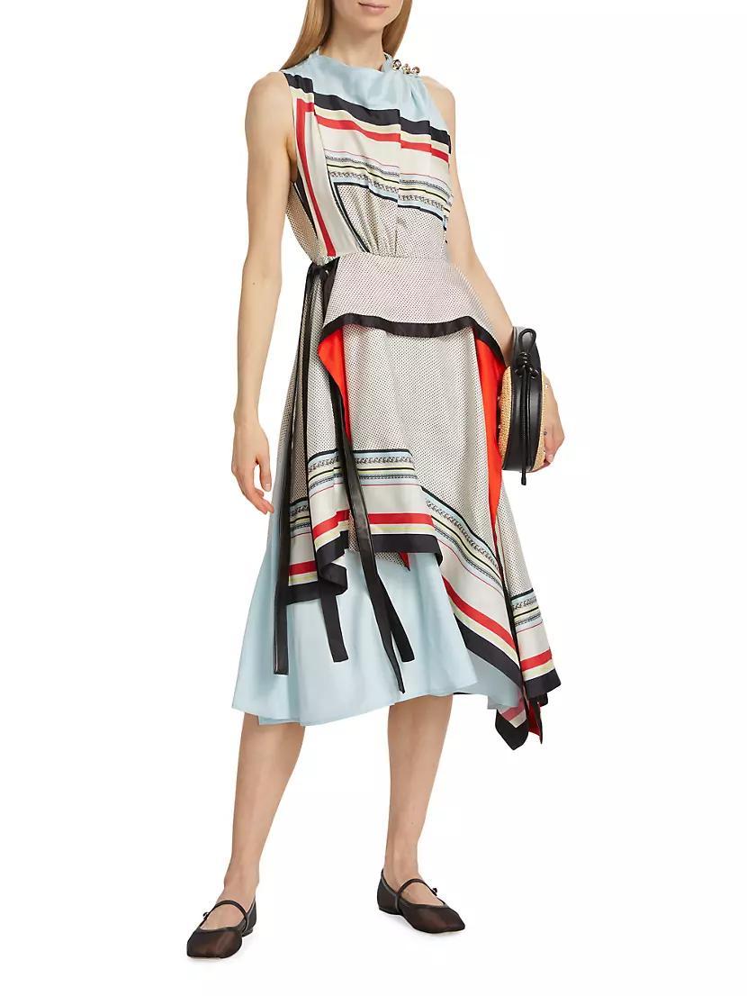 Striped Silk Sleeveless Midi-Dress Product Image